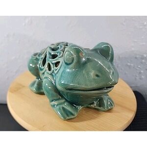 Teal Decorative Frog Ceramic Fragrance Sachet Bead Holder 5.5"